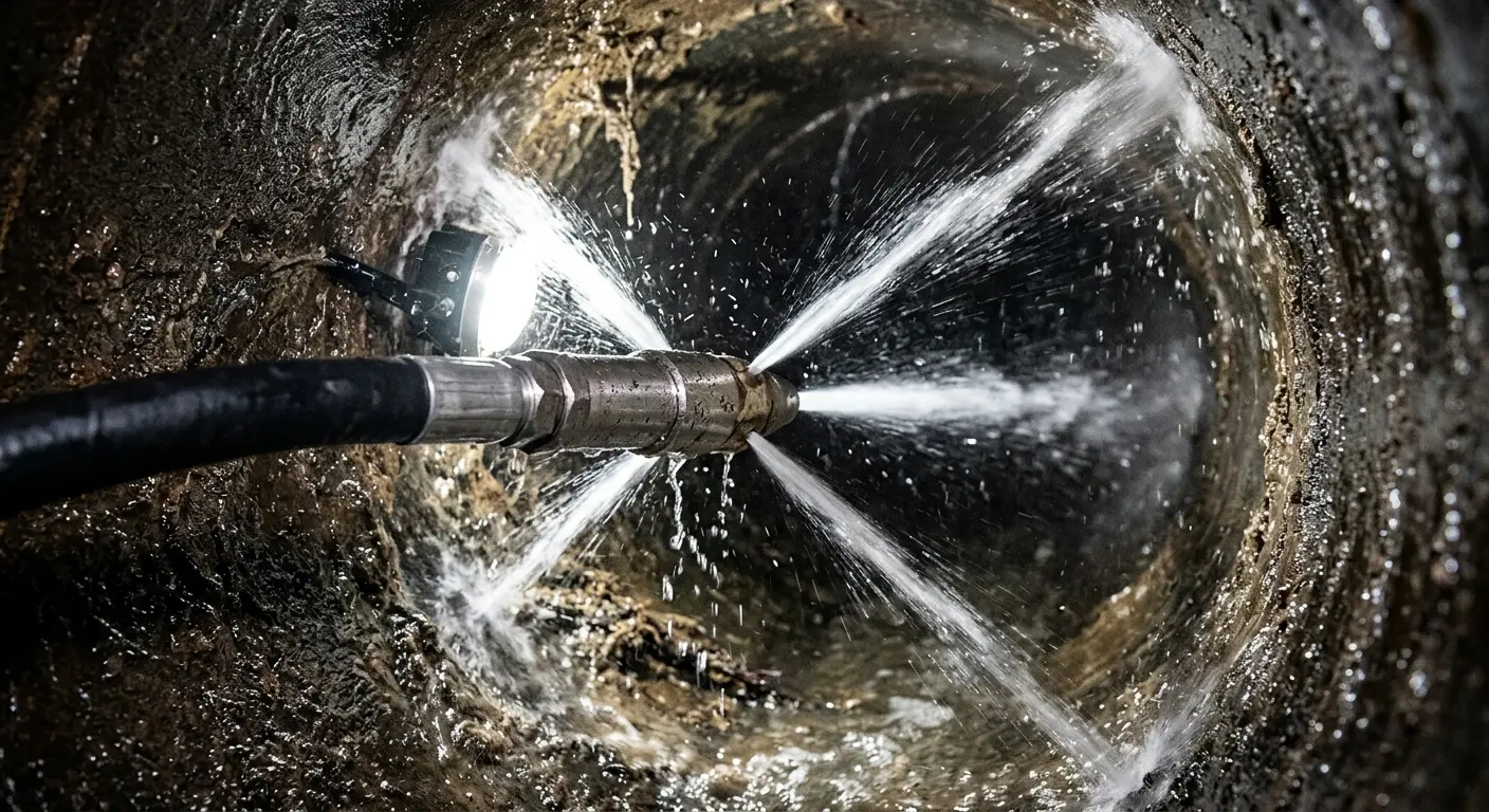 High-pressure hydro jetting nozzle cleaning sewer pipe for Trenchless Sewer Repair in Klamath Falls